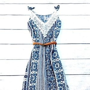 Navy Blue/White Print Midi/Maxi Dress xs